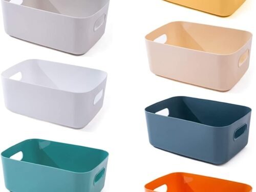 7 PCS 4.2 L Plastic Storage B-ins and Baskets for Efficient Home Classroom Organization Small Containers in Multicolour for Kitchen, Cupboard box, and Bathroom Organizer on Shelves and Tubs