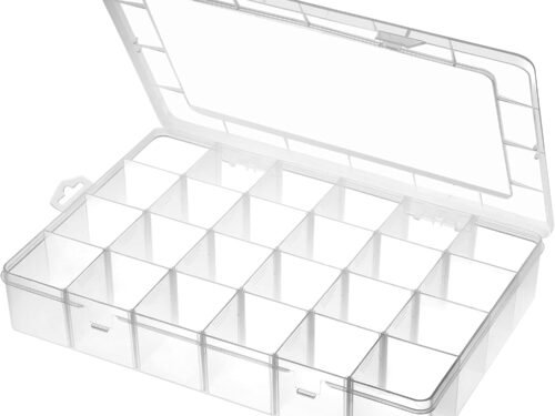 Large 24 Grids Plastic Organizer Box Adjustable Dividers,Clear Storage Box for Jewelry, Art DIY Crafts, Washi Tapes, Beads and Small Parts