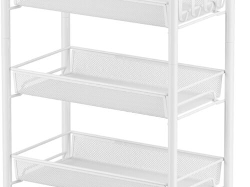 3-Tier Rolling Utility Storage Rack Cart on Wheels, Trolley Craft cart, Multi-Purpose Organizer Shelf, White