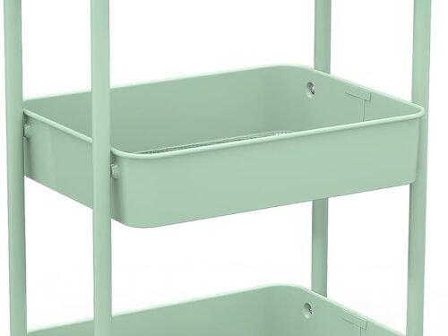 3-Tier Rolling Metal Storage Organizer - Mobile Utility Cart, Kitchen Cart with Caster Wheels (Aqua Green)