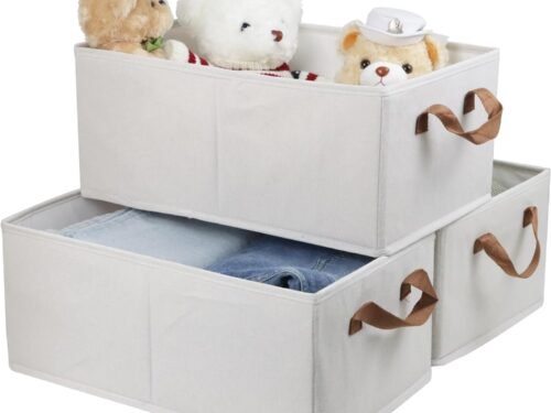 Pack of 3 Large Capacity Storage Bins Closet Organizer System, Sturdy Foldable Storage Boxes for Organizing Clothing, Sheets, Toys, Books - Shelf Organizer Shelves Basket Storage Bin