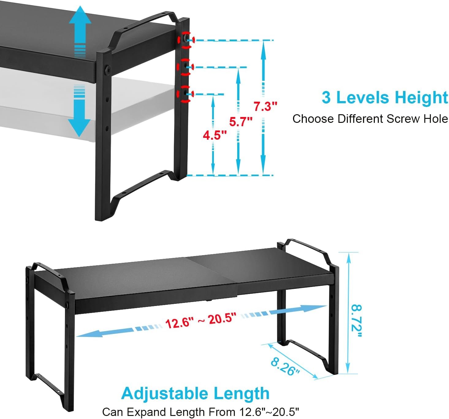 4 Pack Kitchen Cabinet Shelves Organizers, Kitchen Counter Storage Shelf Spice Rack, Expandable Length, Adjustable Height, Stackable, Sturdy 30LBS Bearing, Small Cupboard Tabletop Organizer Shelf Rack - Image 2