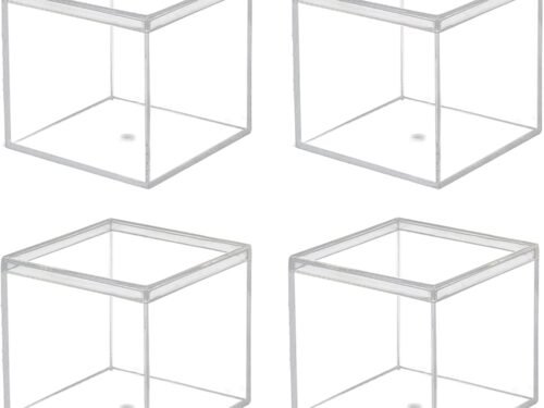 Clear Acrylic Box with Lid, 4 Pack 4x4x4 inches Clear Plastic Box for Organize, Acrylic Cube Storage Container Drawer Organizer for Vanity Jewelry Accessories, Small Items