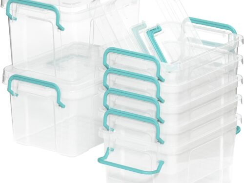 7 Pack Small Storage Bins Plastic Storage Container Stackable Box with Lids,with Handle Clear Plastic Container for Suitable for storing snacks, tools, cosmetics, toys