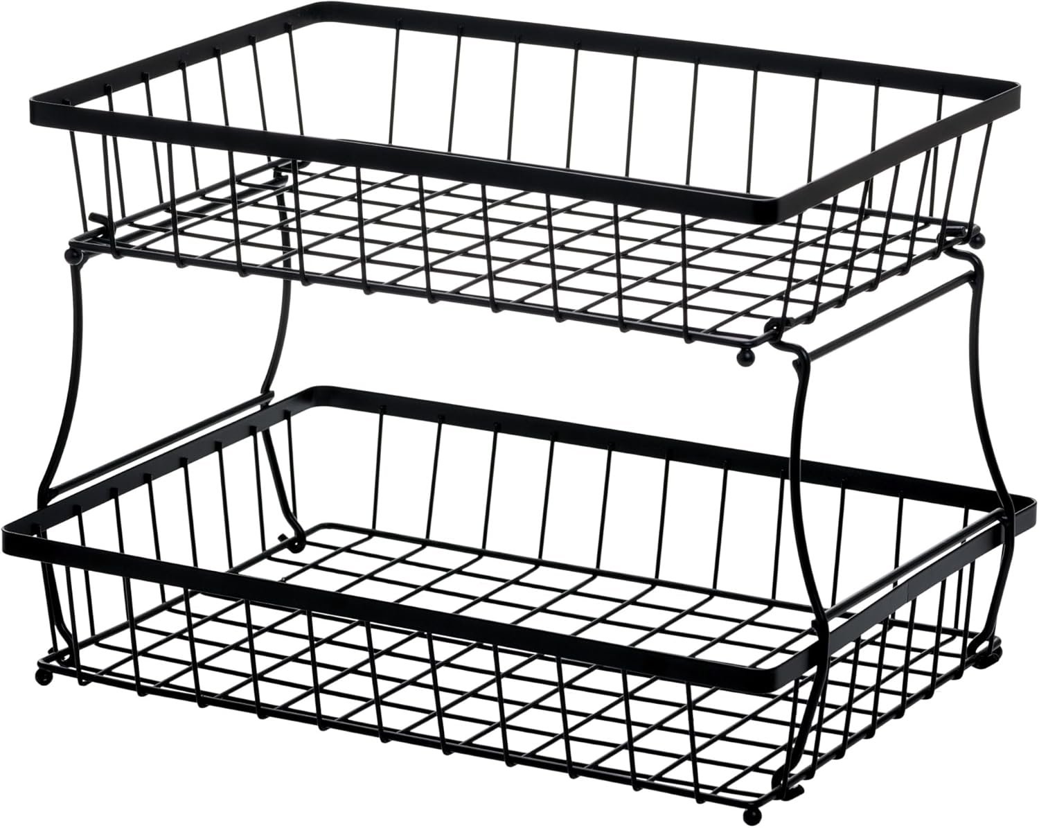 2 Tier Steel Basket, Standing Storage Rack Ideas for Fruits, Vegetables, Bread, etc. (14-inch)
