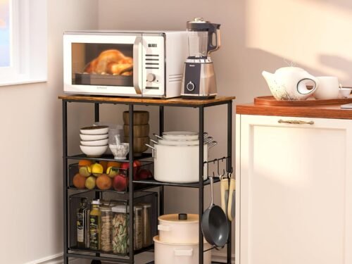 Rolling Microwave Cart with Storage, Microwave Stand with Drawers, Kitchen Storage Rack On Wheels, Kitchen Storage Cart Shelves Organizer Used As Bakers Rack Coffee Bar Station Kitchen Island Cart