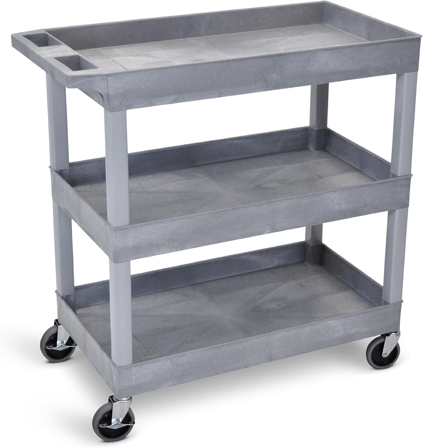 3-Tier Rolling Utility Cart with Wheels | Supports 300 lbs. Total | Heavy-Duty Capacity for Garage Storage, Office Spaces, & Kitchen Use | Durable Tool Cart with Locking Wheels (Gray, 32 x 18)