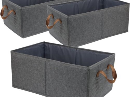 Pack of 3 Large Capacity Storage Bins Closet Organizer System, Sturdy Foldable Storage Boxes for Organizing Clothing, Sheets, Toys, Books - Shelf Organizer Shelves Basket Storage Bin