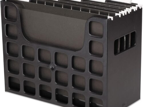 Portable Desktop File, Side Handles, Hanging File Folders, Tabs & Inserts, Letter Size, 9-1/2 x 12-3/16 x 6 Inches, Black (23013)