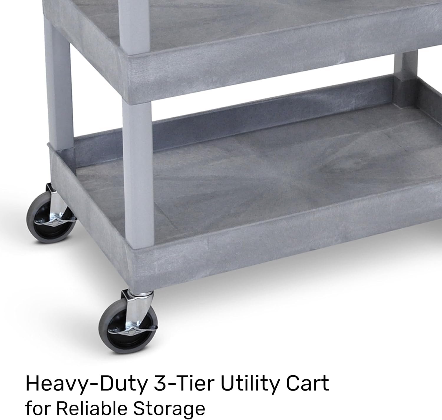 3-Tier Rolling Utility Cart with Wheels | Supports 300 lbs. Total | Heavy-Duty Capacity for Garage Storage, Office Spaces, & Kitchen Use | Durable Tool Cart with Locking Wheels (Gray, 32 x 18) - Image 2