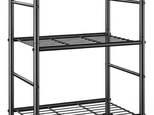 Storage Shelves - 3 Tier Shelf Organizer, Sturdy Metal Garage Shelving with Adjustable Leveling Feet, Space-Saving Shelves Organizer for Pantry, Laundry, Kitchen (18" x 12" x 30", Black)