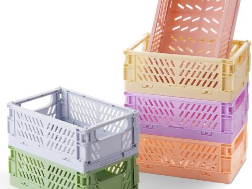 6-Pack Small Pastel Plastic Storage Baskets, Collapsible Crates for Organizing, Space-Saving Mini Bins for Classroom, Kitchen, Office, Bedroom (5.9" x 3.8" x 2.2")