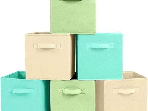 Storage Bins, Foldable Fabric Storage Cubes And Cloth Storage Organizer Drawer For Closet And Toys Storage, 6 Pack (Beige+Green+Mint Green)