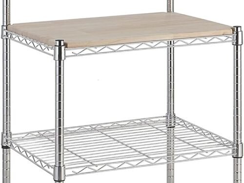 Kitchen Storage Baker's Rack with Removable Top, Chrome/Beige, 18"D x 24" W x 59"H
