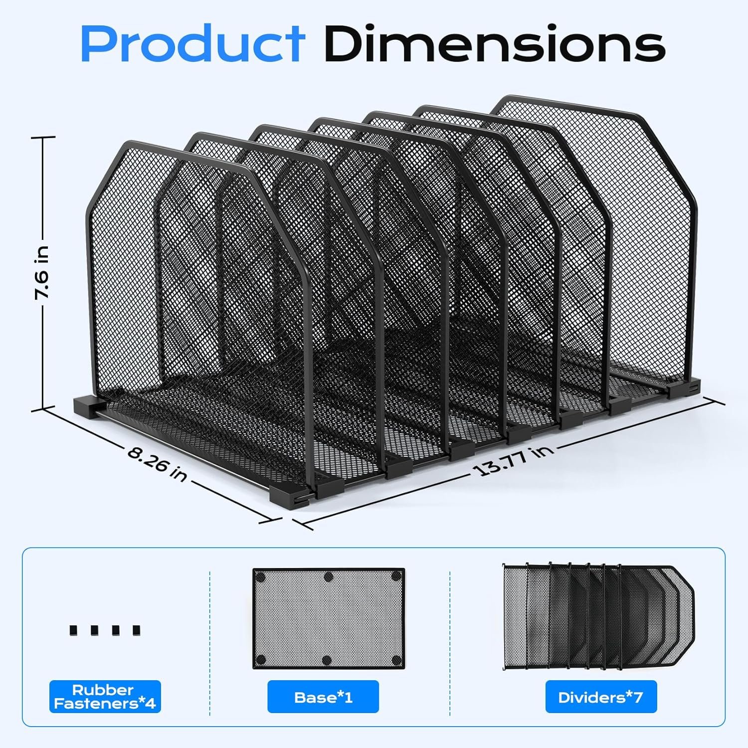 Adjustable File Organizer for Desk, 6 Sections Vertical File Folder Holders Desktop Binder Organizer, Mesh Desk Organizer File Sorter for Home Office Classroom, Black - Image 2