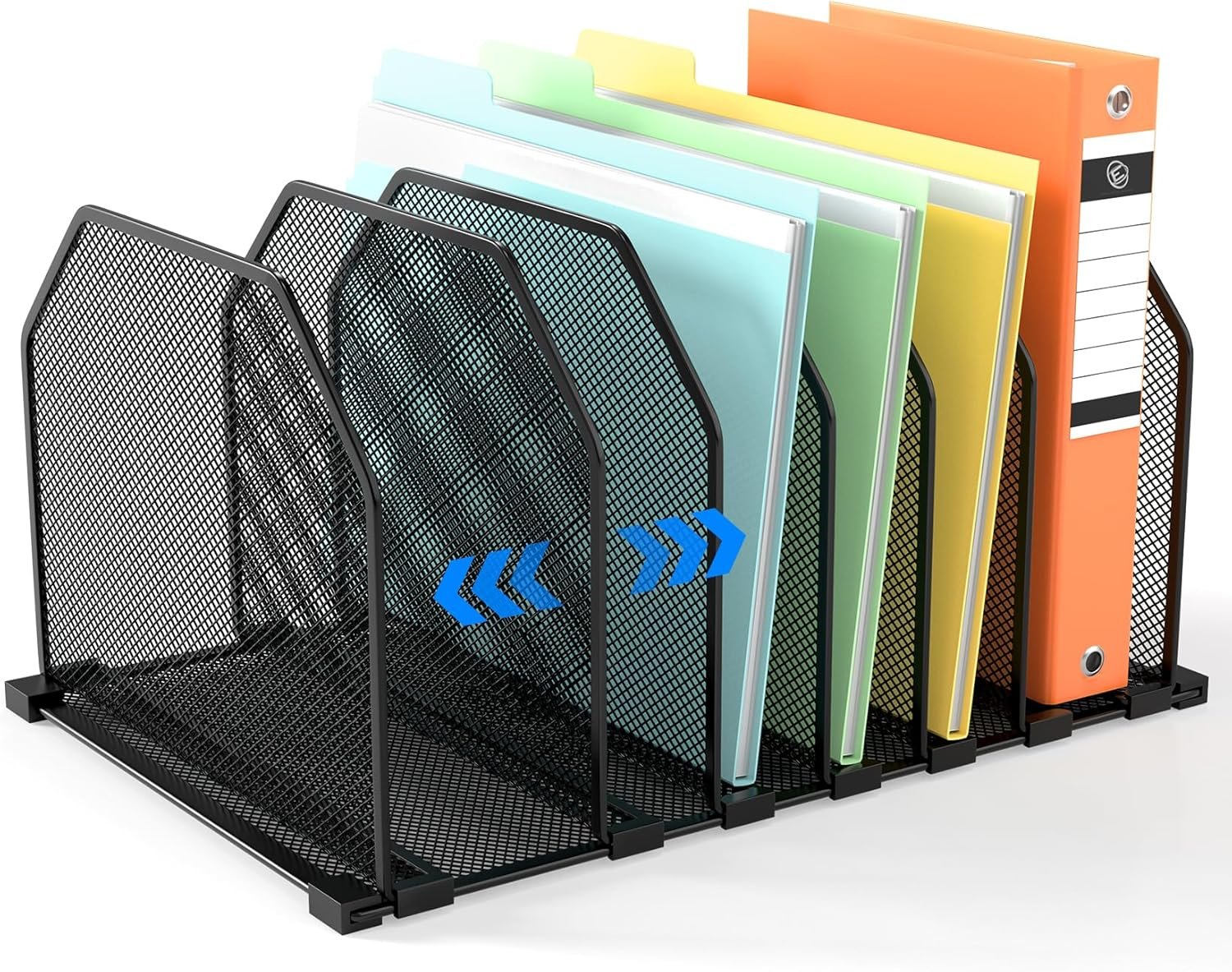 Adjustable File Organizer for Desk, 6 Sections Vertical File Folder Holders Desktop Binder Organizer, Mesh Desk Organizer File Sorter for Home Office Classroom, Black