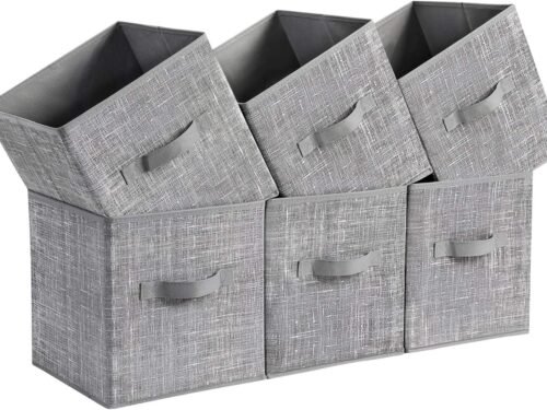 Storage Cubes, 11-Inch Non-Woven Fabric Bins with Double Handles, Set of 6, Closet Organizers for Shelves, Foldable, for Clothes, Cattail Gray UROB26LG