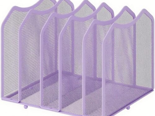 Mesh Desktop File Sorter Organizer, 5-Section Bookshelf for Desk Home Office, Purple