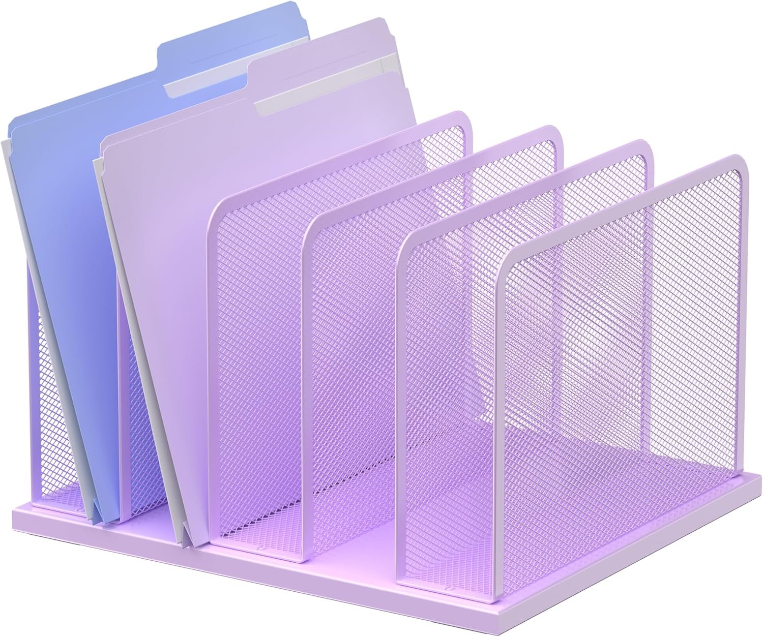 Desk File Organizer Upright Mesh Desktop Organizer File Sorter Office Organization File Holder for Home, Office & Classroom (Purple, 1 Pack 5-Section)