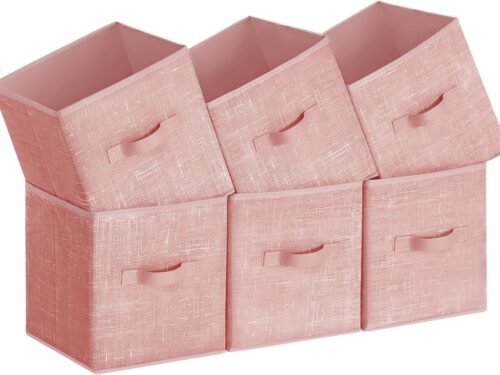Storage Cubes, 11-Inch Non-Woven Fabric Bins with Double Handles, Set of 6, Closet Organizers for Shelves, Foldable, for Clothes, Jelly Pink UROB026R01
