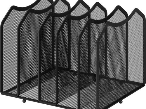 Mesh Desktop File Sorter Organizer, 5-Section Bookshelf for Desk Home Office, Black